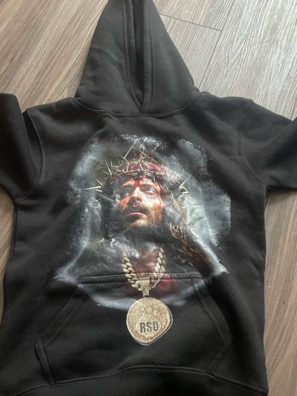 Black Graphic Hoodie on hand